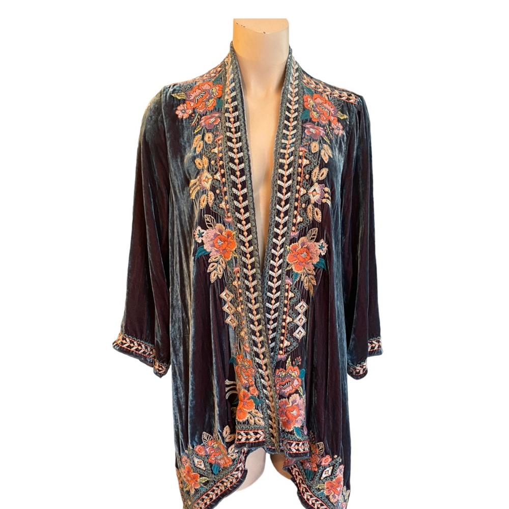 Johnny Was embroidered open front cardie